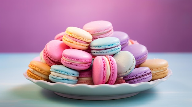 Photo colored macaroons cookies pastel