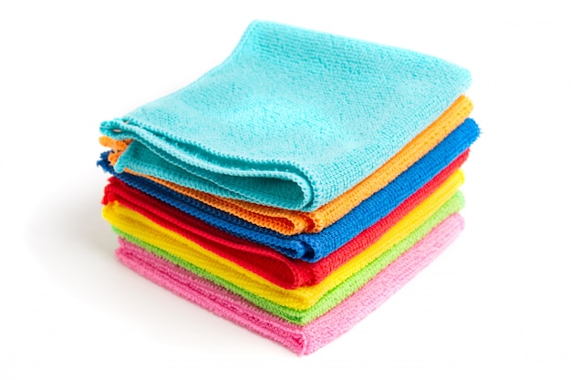 Colored microfiber cloths on a white background