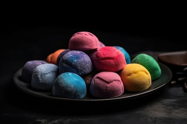 Colored Mochi On Black Plate Generative AI