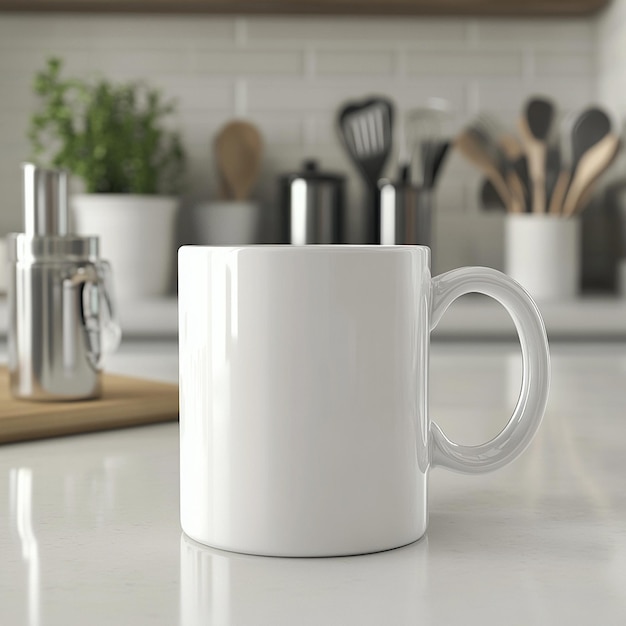 Colored mug mockup on kitchen table