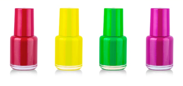 The colored nail polish bottle on white