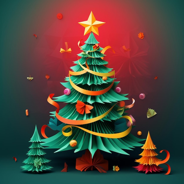 Colored nice christmas tree style paper images Generative AI