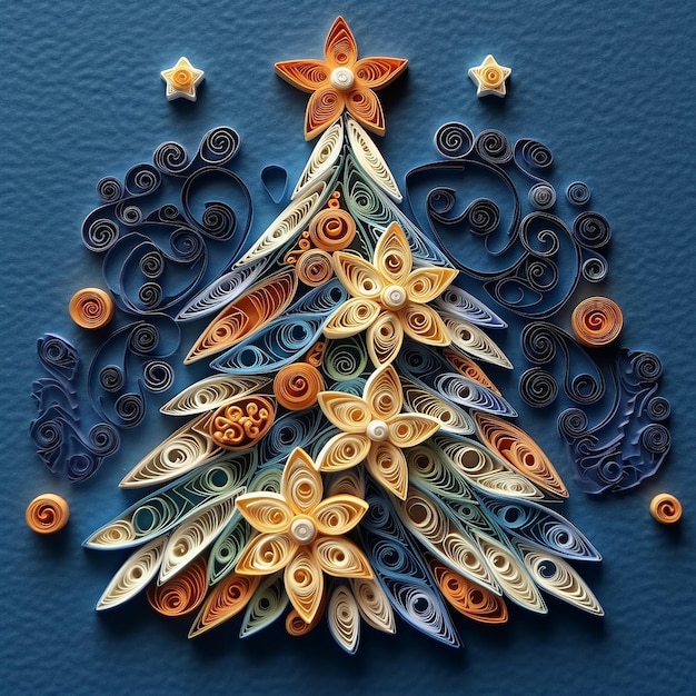 Colored nice christmas tree style paper quilling image Generative AI