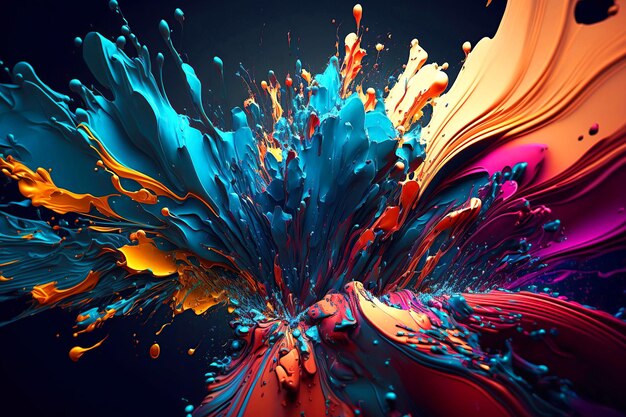 Colored paint splash isolated on black background Generative AI