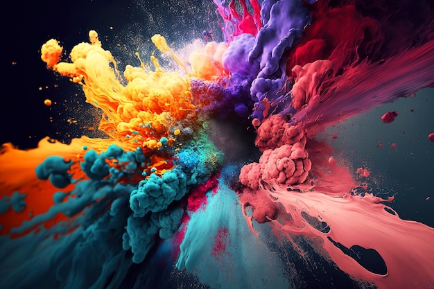 Colored paint splash isolated on black background Generative AI