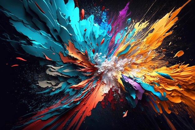 Colored paint splash isolated on black background Generative AI