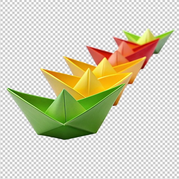 Colored paper boats origami Green yellow and red paper