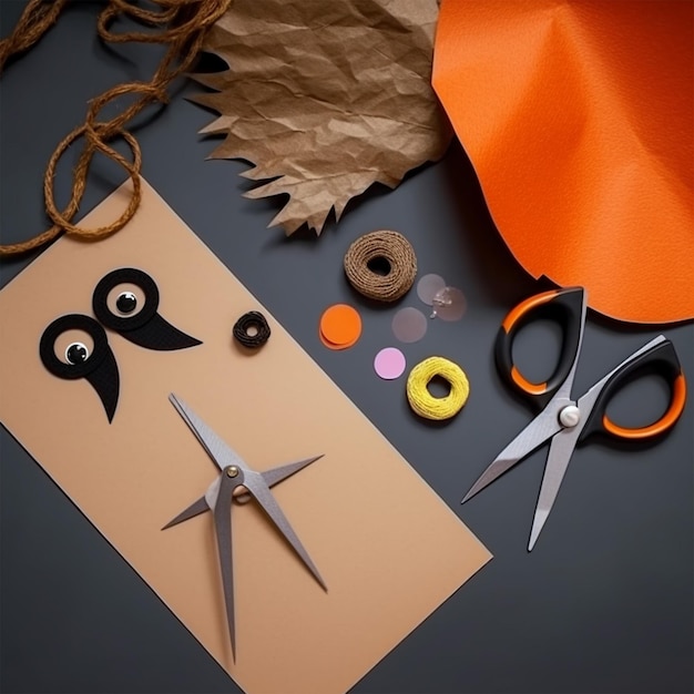 Colored Paper Scissors Jute and Toy Eyes for Maki