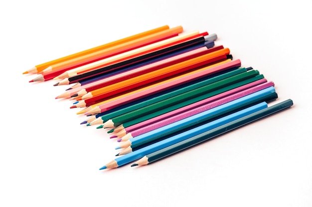 Colored pencil set sharpened pencils of different colors Copy space