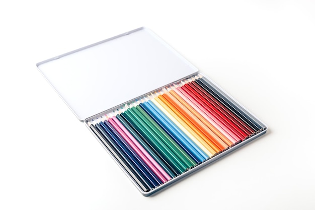 Colored pencil set sharpened pencils of different colors Copy space