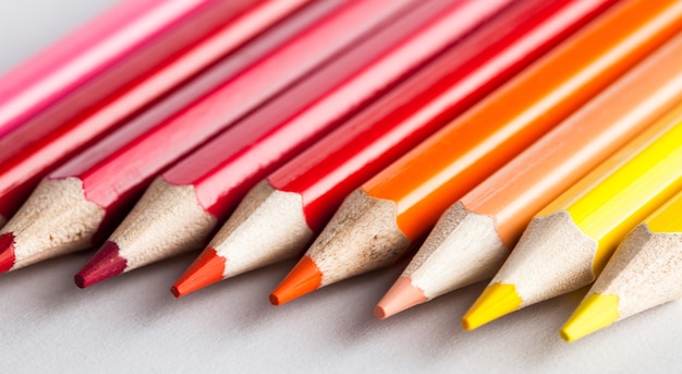 Colored pencils lying on table in studio