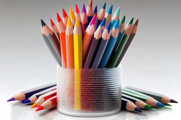 Colored pencils row with wave on white background Generative Ai