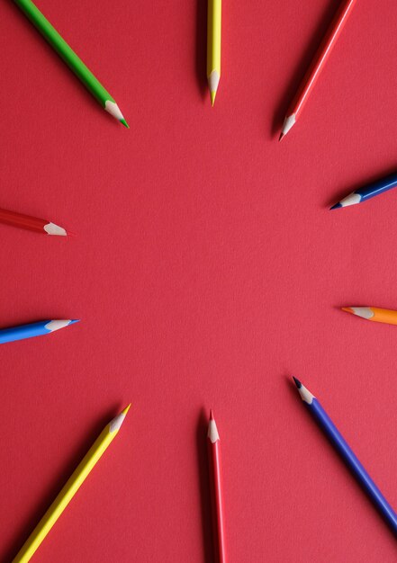 Colored pencils on the table. Concept of creativity.