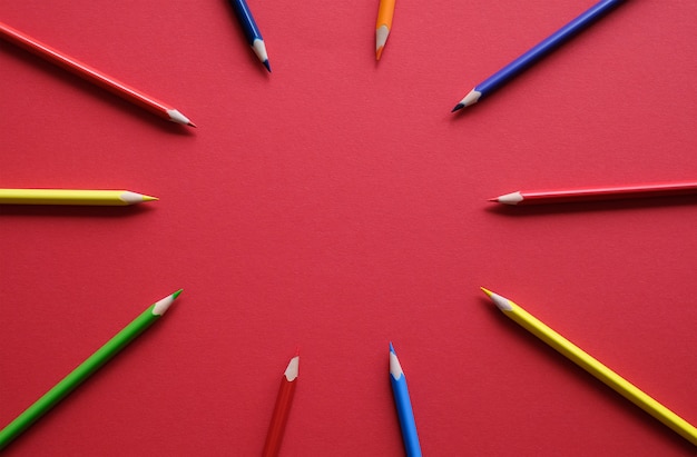 Colored pencils on the table. Concept of creativity.