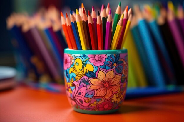 Colored pencils in the table