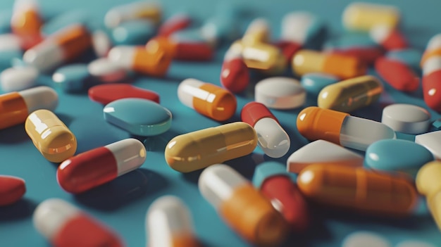 colored pills lying on the table