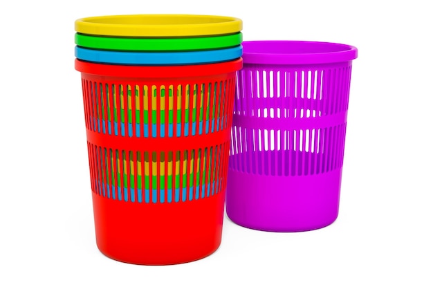 Colored Plastic Mesh Waste Paper Bins 3D rendering