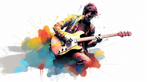 Colored sketch of a guitarist White background