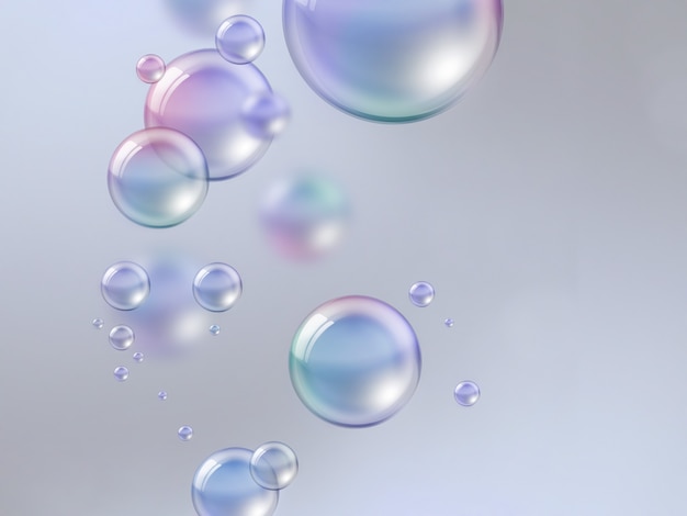 Colored soap bubbles on a light gray background