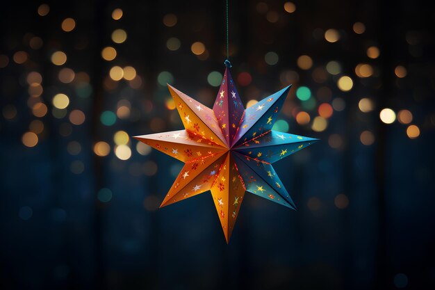 Colored Star Kite Hanging From Some Lights