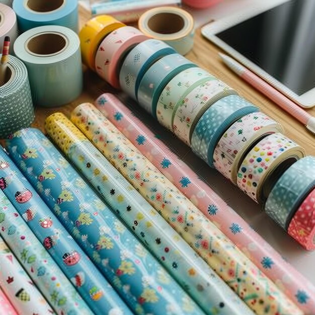 Photo colored tape rolls with floral patterns