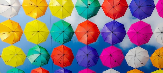 Photo colored umbrellas in the sky