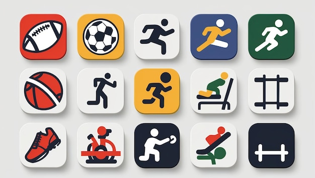 Photo colorful 2d sports icons perfect for fitness apps or event promotions