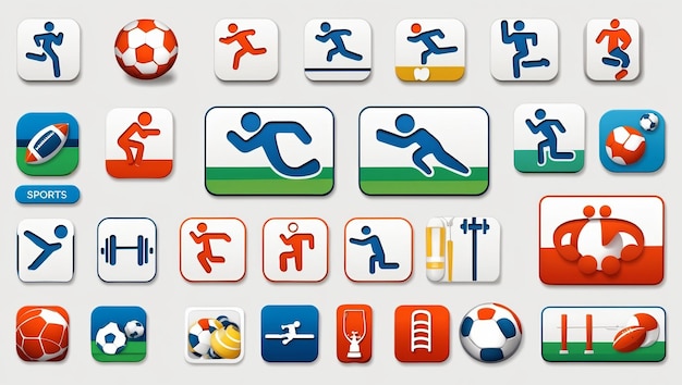 Colorful 2D sports icons perfect for fitness apps or event promotions