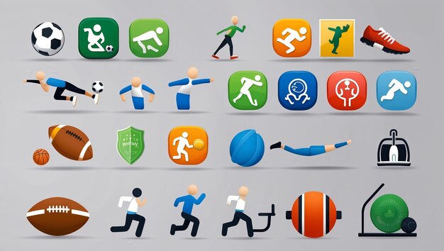 Photo colorful 2d sports icons perfect for fitness apps or event promotions