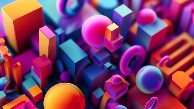 Colorful 3D abstract shapes with vivid hues and a glossy finish