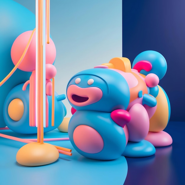 Photo colorful 3d cartoon characters collection