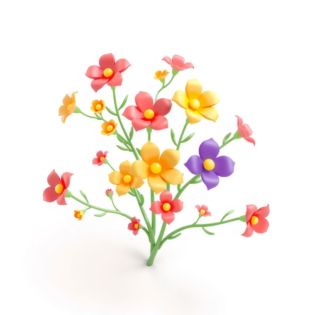 Colorful 3D cartoon flowers on white background