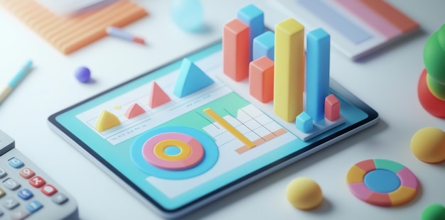 Photo colorful 3d charts on a tablet