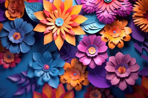 A colorful 3D floral wallpaper background illustrated with flowers Illustration Generative AI