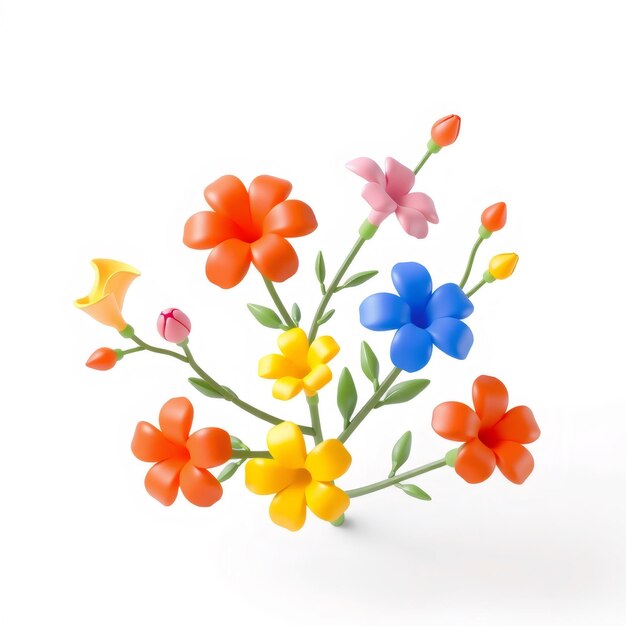 Colorful 3D flower bouquet isolated on white