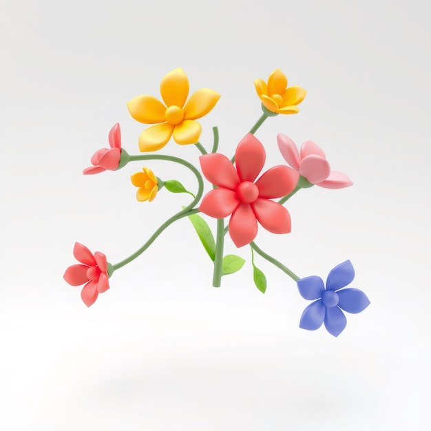 Colorful 3D Flower Bouquet on White Background