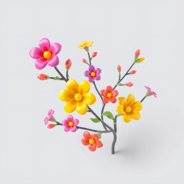 Colorful 3D flowers on white background