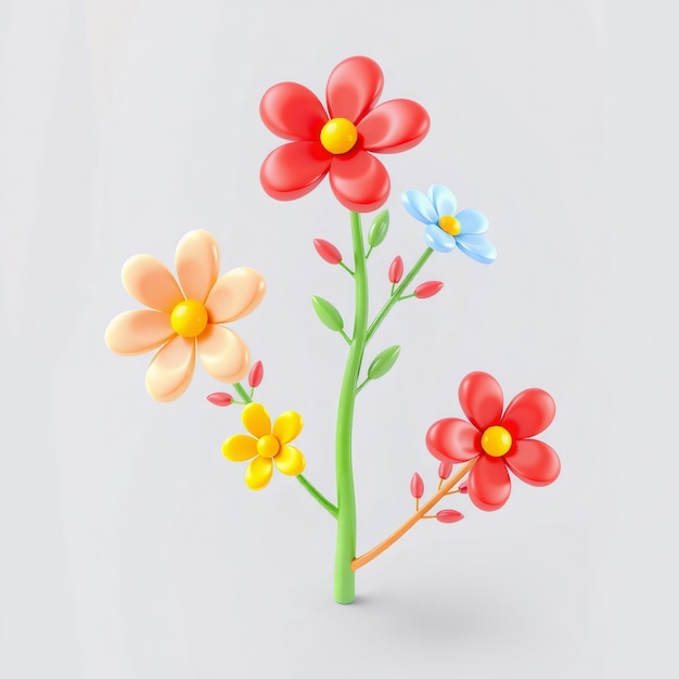 Colorful 3D flowers on a white background