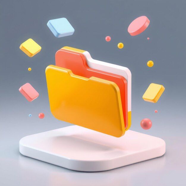 Colorful 3D folder icon on a white platform