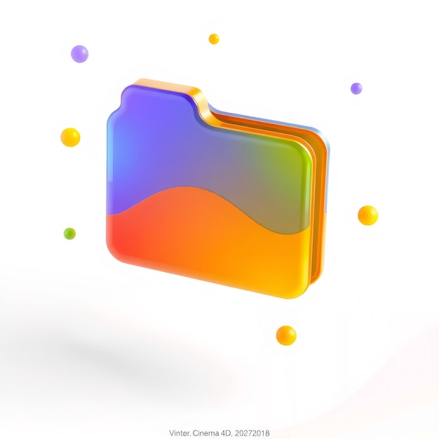 Colorful 3D folder icon with gradient effect and floating spheres