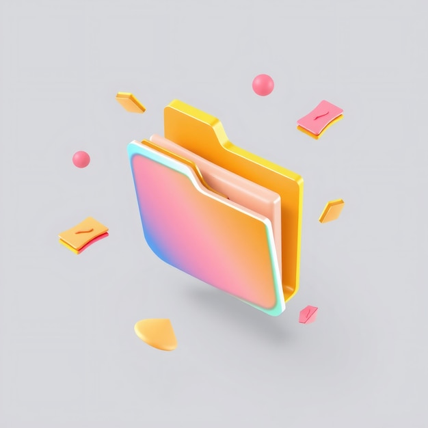 Colorful 3D folder icon with gradient spheres and envelopes