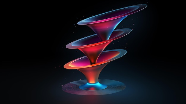 Photo colorful 3d funnel model flow 5 step levitating on dark blue background