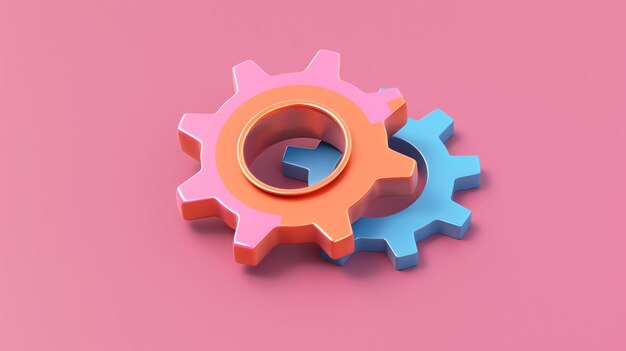 Colorful 3D gears on a pink background