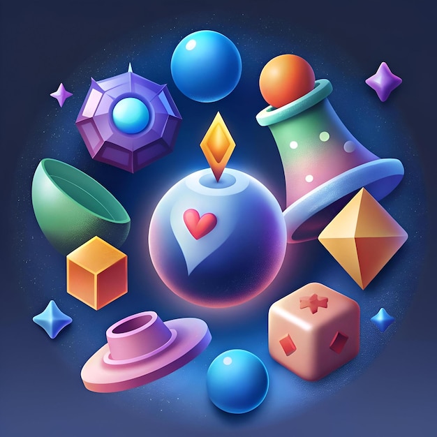 Colorful 3D geometric icons with a playful and modern design