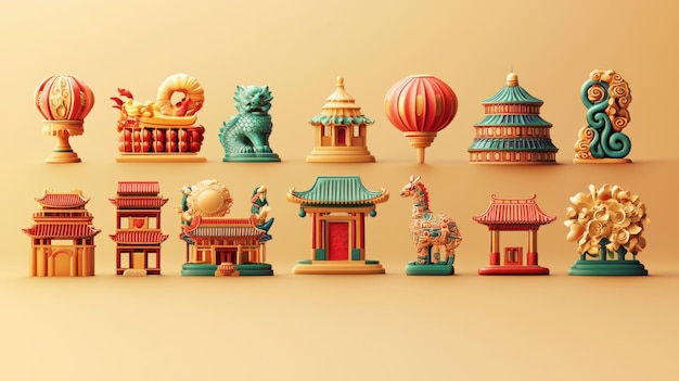 Colorful 3D Icons of Diverse Cultural Traditions and Festivals at Vibrant Celebration