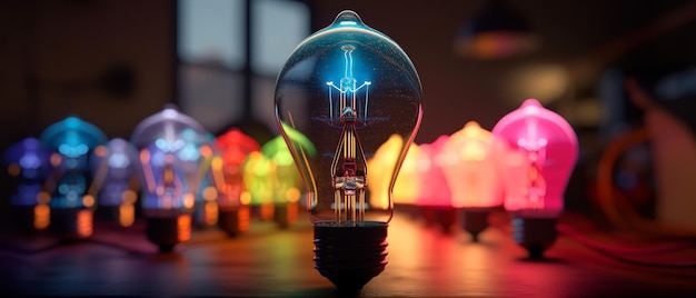 Colorful 3d idea bulb lamp Generative AI