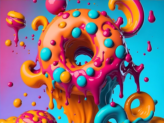 Colorful 3d liquid posters with abstract shapes splash