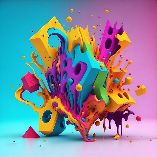 Colorful 3d liquid posters with abstract shapes splash