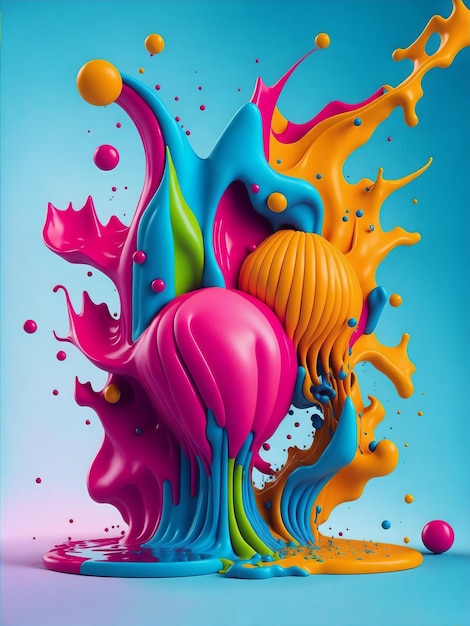 Colorful 3d liquid posters with balloon shapes splash