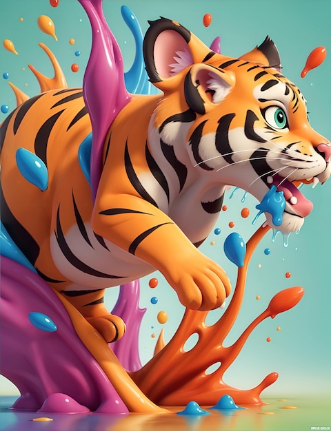 Colorful 3d liquid posters with tiger shapes splash